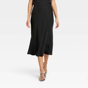 High Rise Midi Slip A Line Skirt